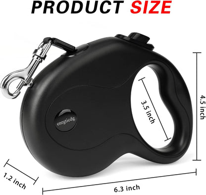 16Ft Retractable Dog Leash,Light Weight Leash for Small to Medium Dogs/Cats Up to 50lbs,Stainless Steel Spring Strong Nylon Tape, Tangle Free, One-Handed Brake.(Black)