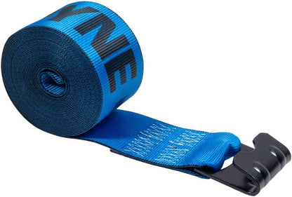 Kinedyne Winch Straps 4" x 30' Blue Heavy Duty Tie Down w/Flat Hooks WLL# 5400 lbs | 4 Inch Cargo Control for Flatbed Truck Utility Trailer (1 Pack)