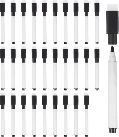 PATIKIL Dry Erase Marker Pens, 30 Pack Black Ink Fine Point Low Odor Whiteboard with Eraser Cap for Office Home Classroom, White Pen Rod