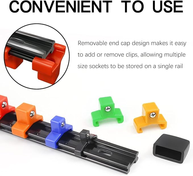 3/8-Inch Drive ABS Socket Organizer, Heavy Duty Socket Racks, Socket Holder Kit 3/8-Inch x 15 Clips Premium Quality Socket Clip Rail Holder(3/8-Blue)