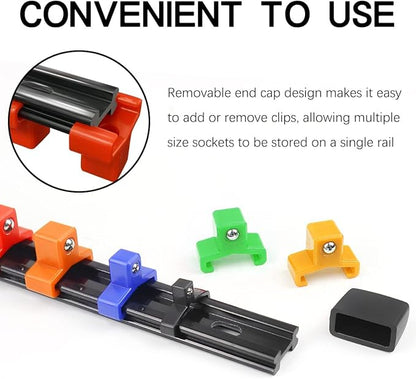 3/8-Inch Drive ABS Socket Organizer, Heavy Duty Socket Racks, Socket Holder Kit 3/8-Inch x 15 Clips Premium Quality Socket Clip Rail Holder(3/8-Blue)
