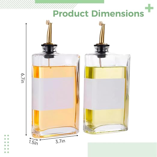 2 Pcs Syrup Dispenser Set for Coffee Bar, 11.8 fl oz / 350 ml Glass Oil Vinegar Dispenser with Pump, Clear Labels for Grape Seed Oil and Apple Cider Vinegar, Kitchen or Coffee Bar Use