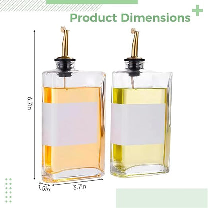 2 Pcs Syrup Dispenser Set for Coffee Bar, 11.8 fl oz / 350 ml Glass Oil Vinegar Dispenser with Pump, Clear Labels for Grape Seed Oil and Apple Cider Vinegar, Kitchen or Coffee Bar Use