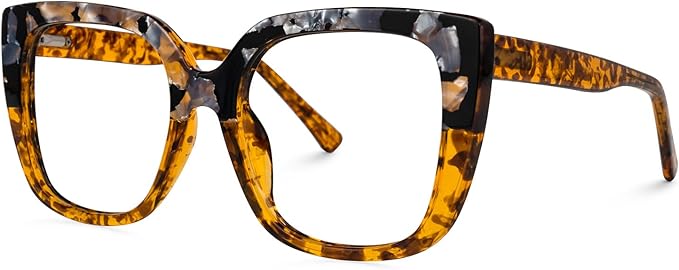 Zeelool Stylish Oversized Square Glasses with Non-prescription Clear Lens Eyewear for Women Brenda ZOP02126-16 Amber