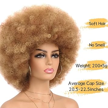 GT Wig 70s Afro Wig Short Kinky Curly Colored Wigs for Women Glueless Wear and Go Wig Mixed Blonde Afro Wig Large Bouncy and Soft Natural Looking Heat Resistant Synthetic Hair Wigs