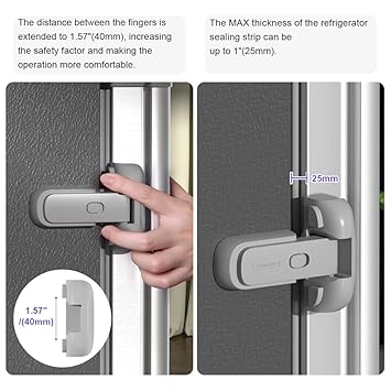 EUDEMON 1 Pack Updated Child Proof RefrigeratorFridgeFreezer Door Lock Apply to Max 1"(25mm) Sealing Strip for Toddlers and Kids, no Tools Need or Drill (Grey)