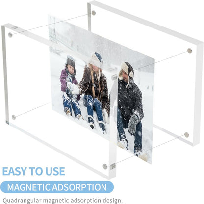 Sezanrpt 3 Pack Acrylic Picture Frames 5x7 Inch Free Standing, Clear Crystal 5'' x 7'' Picture Frame, Office Desktop Magnetic 5x7 Lucite Photo Frame for Specimens, Tickets, Stamps, Pictures Display