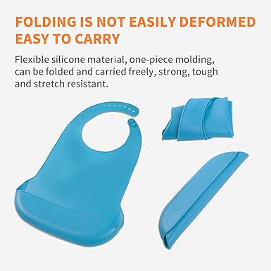 Adjustable Silicone Bibs for Adult, Washable Bib for Men Women with Crumb Catcher, Waterproof, blue (Blue)