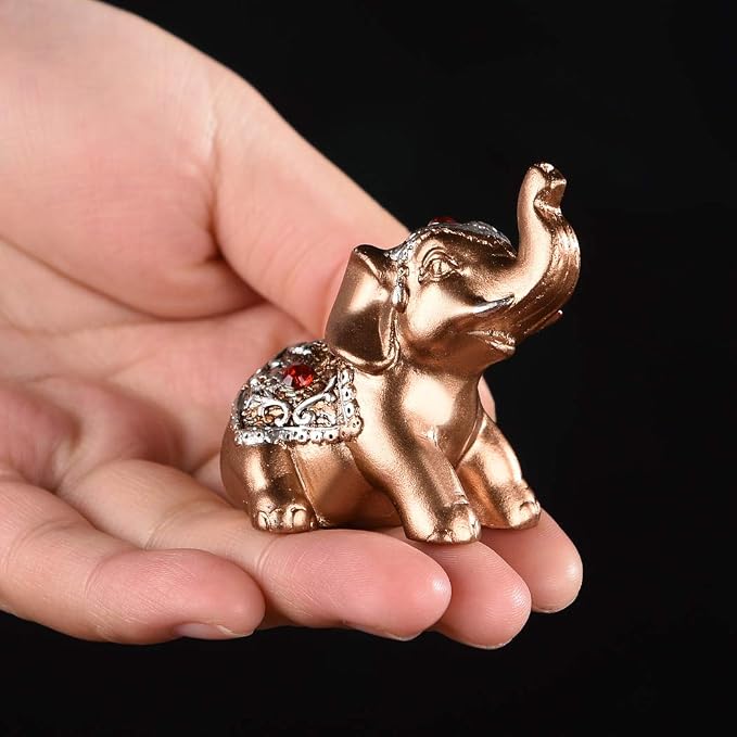 Brass Statu BRABUD Resin Small 6 Elephants Statues, Tabletop Decor, Gold Lucky Elephant Figurine, Home Office Shelf Decor Ornaments, Animal Lover Collectible Gift