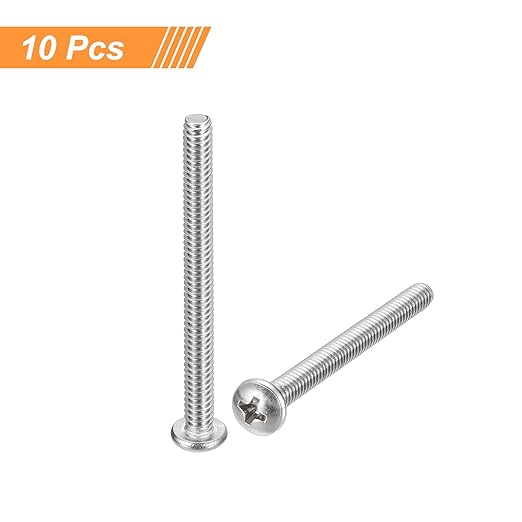 uxcell 10-24x3 Pan Head Machine Screws, 304 Stainless Steel 18-8 Screw, Phillips Drive, Fully Threaded, Bright Finish, Pack of 10