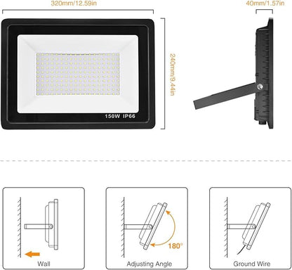150W LED Floodlights for Outdoor, 6500K Cold White LED Security Lights IP66 Waterproof Exterior Flood Lighting, 10500Lm Garden LED Wall Light for Yard Patio Parking Lot Street Porch