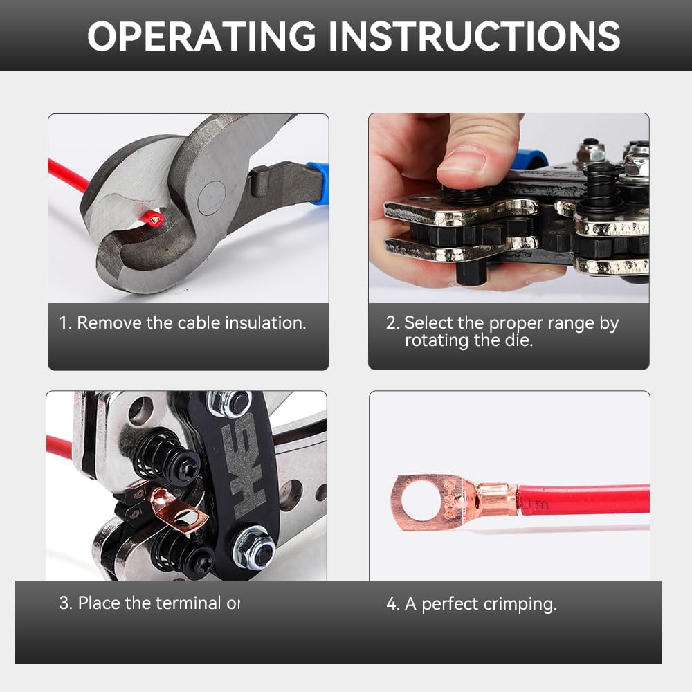 HKS Battery Cable Crimping Tool Kit – Heavy Duty Wire Crimper for AWG 10-1, Includes 60pcs Copper Ring Terminals & 60pcs 3:1 Heat Shrink Tubing, Ideal for Battery Cables
