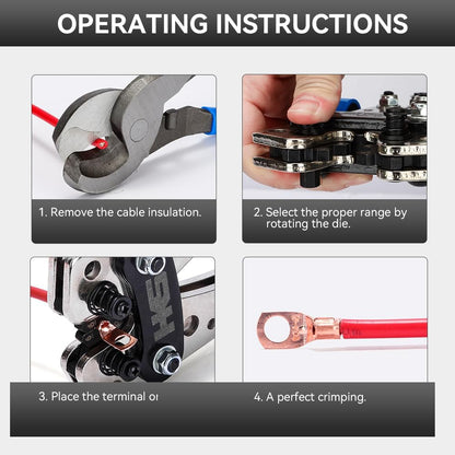 HKS Battery Cable Crimping Tool Kit – Heavy Duty Wire Crimper for AWG 10-1, Includes 60pcs Copper Ring Terminals & 60pcs 3:1 Heat Shrink Tubing, Ideal for Battery Cables