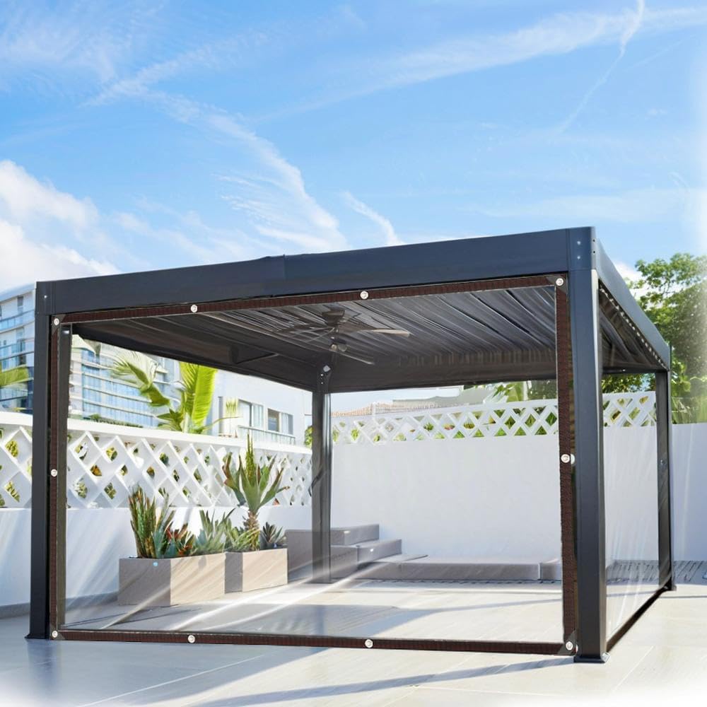8x10 ft Clear Waterproof Tarp with Grommets, Outdoor Thicken Tarpaulin Windproof Poly Shade Cloth (Does Not Include Rope) for Patio,Porch,Deck,Greenhouse,Henhouse,RV,Camping