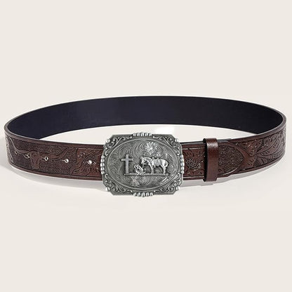Prayer Cross  Horse Western Belt Buckle for Men, Zinc Alloy 3D Religious Cowboy Design, Antique Finish for Jeans Boots