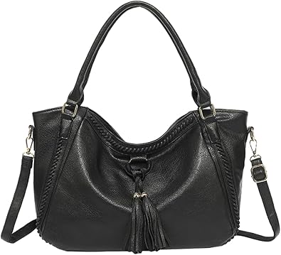 Womens Vintage Tote Bags Large Top Handle Satchel Handbags Vegan Leather Crossbody Bag with Tassel Shoulder Purse
