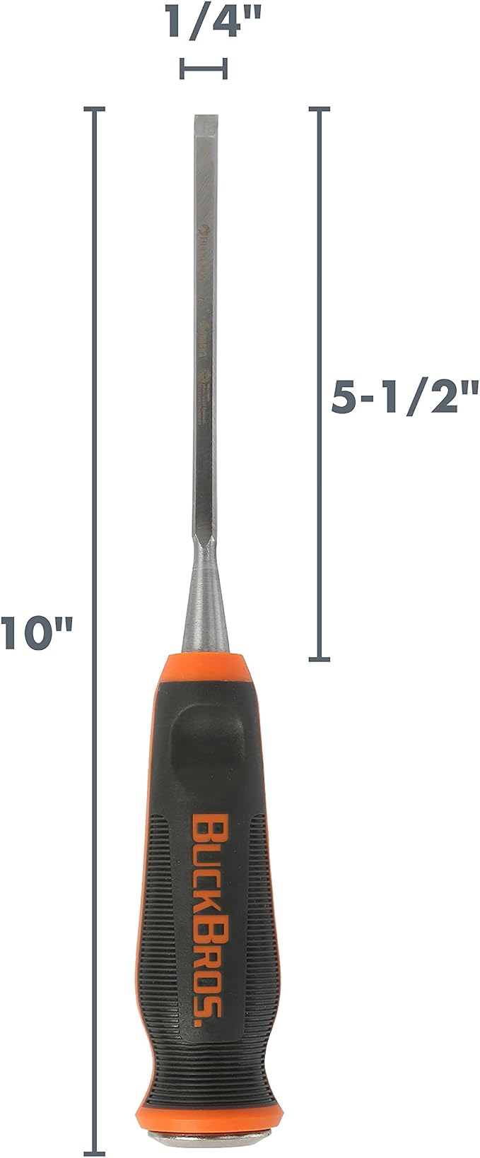 74711 Wood Chisel 1/4 Inch, For Trim, Carving, and Detail Work, Comfort Grip Handle, Resharpenable High Carbon Steel Blade, Mallet-Safe Design for Carpentry and Wood Working