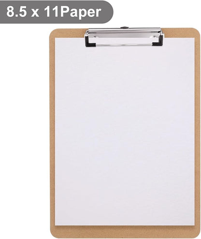 Wood Clipboards Set of 4, Letter Size Hardboard Clip Board 8.5x11 for Classroom, Students, Kid, A4 Standard Size 9" x 12.5" with Low Profile Clip, Office  School Supply