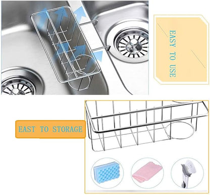 Sink Caddy Organizer 3 in 1 Adhesive Sink Caddy Sponge Holder for Brush Sponge Dishcloth Storage Stainless Steel Basket (3 in 1 Adhesive Holder)