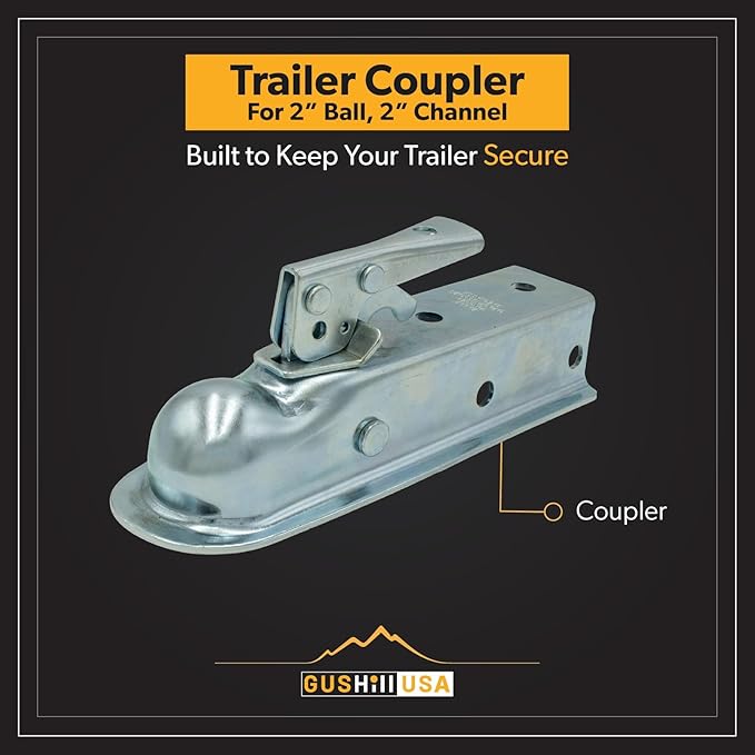 USA GH 25153 Straight Tongue Trailer Coupler for 2-Inch Channel, 2-in Hitch Ball, 3,500 lbs, Zinc Plating