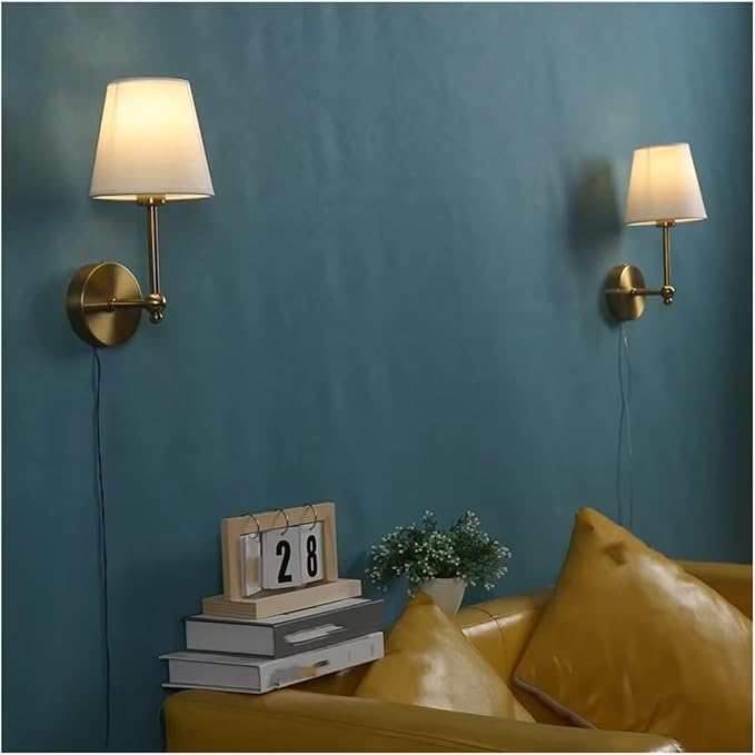 American Retro Wall Lamps LED Black and Gold Linen Covered Lamp Bedroom Bedside Lights Luxury Lighting Fixtures