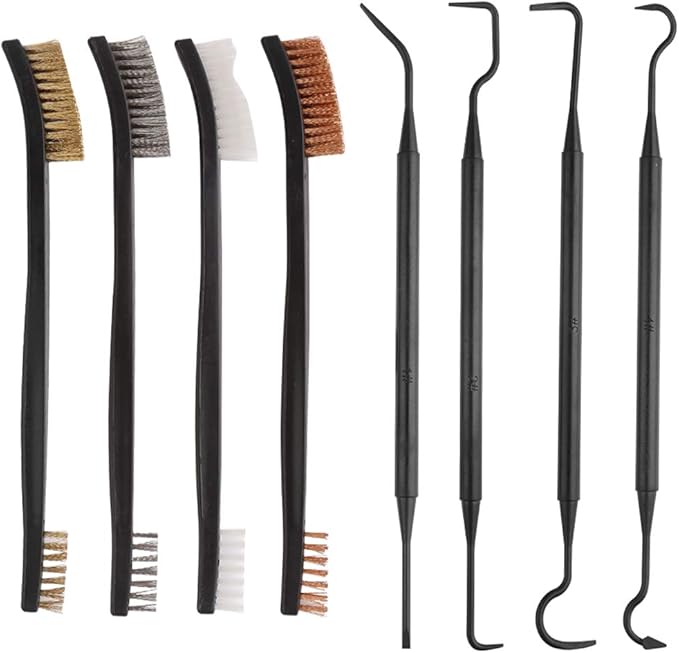 Accmor Gun Cleaning Tools Kit, Universal Gun Cleaner Set Including 4 Pcs Double-Ended Brass Steel Nylon Bristle Clean Brushes  4 Pcs Polymer Cleaning Picks