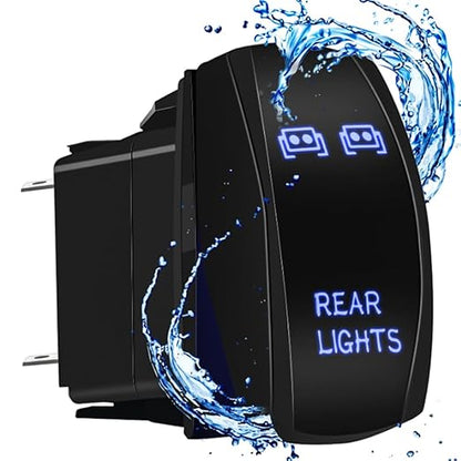 Rear Lights Rocker Switch Toggle On-Off 12V20A 24V10A Waterproof 5Pin Laser SPST Toggle Switch Blue Backlit with Jumper Wires Set for Marine Boat Car Truck RV SUV