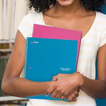 Five Star Spiral Notebook  Study App, 5 Subject, Wide Ruled Paper, Fights Ink Bleed, Water Resistant Cover, 8" x 10-12", 200 Sheets, Tidewater Blue (73196)