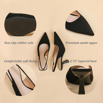 Size 42 EU Closed Pointed Toe Slingback Kitten Heels Suede Fashion Slip on Backless Heel Dress Pumps Sandals for Formal Wedding Evening Party