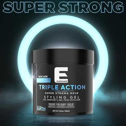 E Elegance Moon Fragrance Triple Action Hair Gel for Men And Women - Super Strong Hold, Extreme Volume, And Long Lasting Shine - Flake Free And Refreshing Fragrance - All Hair Types, 16.9 oz