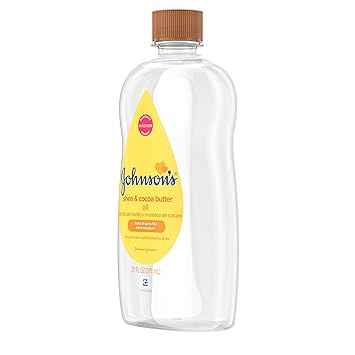 Johnson's Baby Oil, Mineral Oil Enriched with Shea  Cocoa Butter to Prevent Moisture Loss, Hypoallergenic, 20 fl. oz