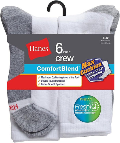 Hanes Men's Max Cushion Crew Socks, 6-pack ( 6-14)