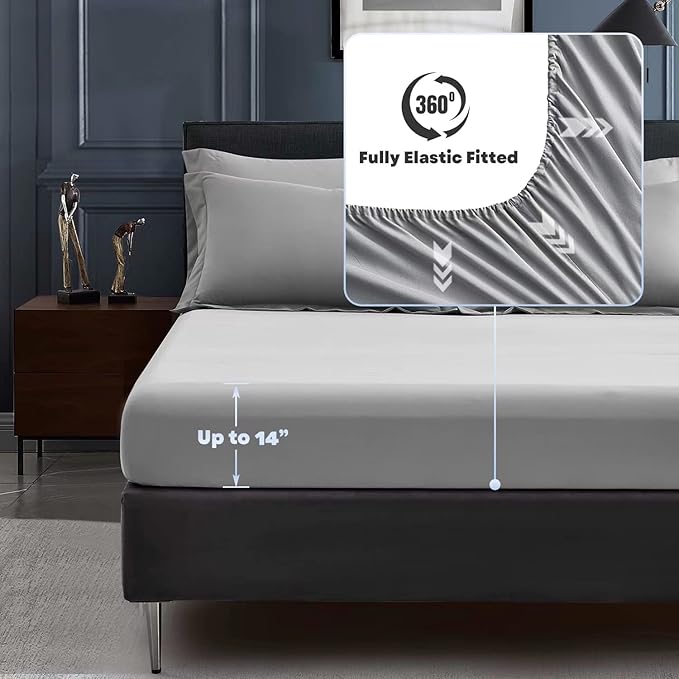 MapleStone Queen Size Comforter Set 7 Pieces Bed in a Bag - Down Alternative Bed Set with Sheets, Pillowcases  Shams, Soft Reversible Duvet Insert for Queen Bed, Dark Grey  Light Grey