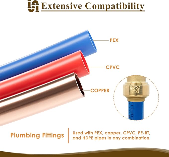 1/2" Pushfit Straing Coupling, Push Fit Pex Fitting for Copper, CPVC Pipe, Brass Push to Connect Plumbing Fitting with Upgraded Stiffener (1 Pack)