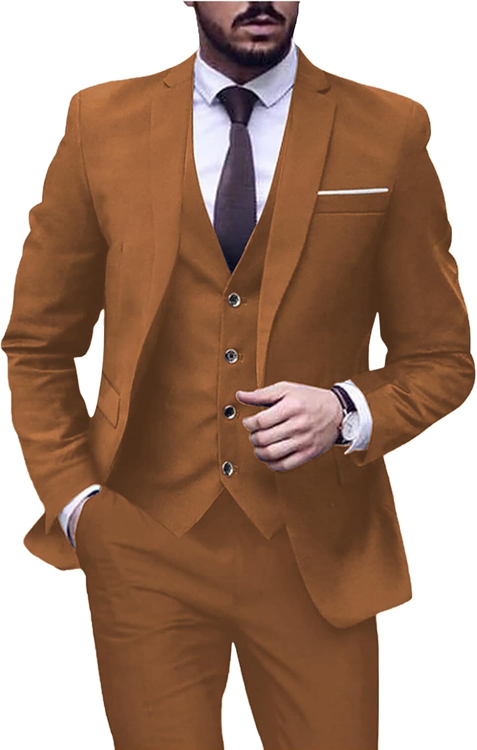 Men's 3 Pieces Suit Business Formal Suit Groomsmen Tuxedos Fit Jacket Waistcoat