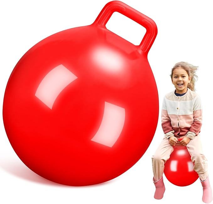 Kids Bouncy Hopper Ball with Handle Jumping Hopping Exercise Balls for Toddlers Boys Girls Indoor Outdoors Sports School Games Exercise Gifts(18 Inch,Red)