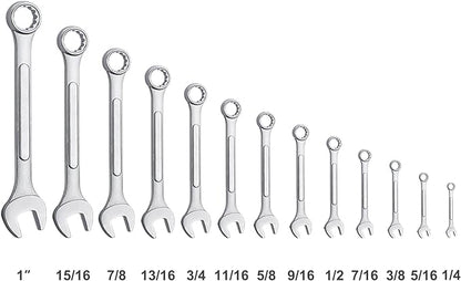 30-Piece Ultimate All-Purpose Combination Wrench Set in Roll-up Pouch | SAE 1/4” to 1”, Metric 6mm to 24mm | Best Value Complete Wrench Set for General Household, Garage, Truck, Car, Travel Emergency