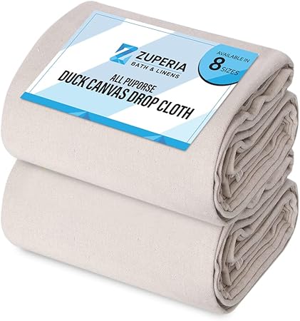 ZUPERIA Canvas Drop Cloth (Size 12 x 15 Feet - Pack of 2) - Pure Cotton Painters Drop Cloth for Painting, Furniture  Floor Protection - All Purpose Thick Canvas tarp with Double Stitched Edges
