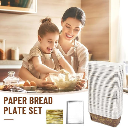 50 PCS Paper Loaf Pans for Baking, 7 Inch Disposable Baking Pans with Clear Plastic Bags and Ties, Rectangle Paper Bread Pans for Cake Bread Oven Loaf Bakery