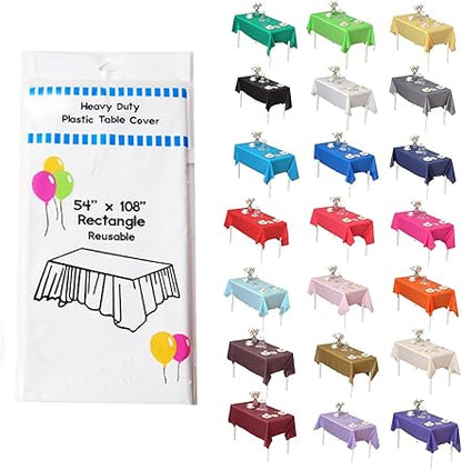 Evershine (4-Pack Heavy Duty Plastic Table Covers Tablecloth (Reusable) (Rectangle 54" x 108", White)