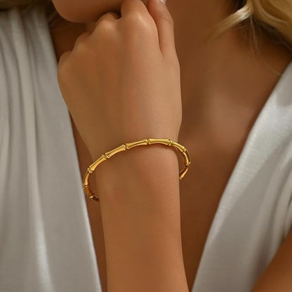 Gold bracelet for Women 18K Gold Plated Bamboo Watch Band Star Labyrinth Bangle Bracelets Dainty Stainless Steel Jewelry Gifts