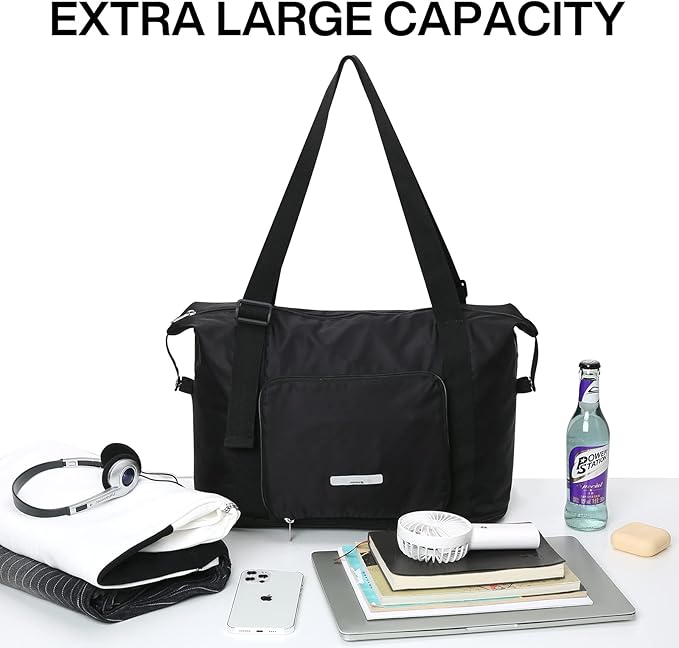 Hanke Expandable Foldable Travel Duffel Bag Collapsible Carry On Bag with Luggage Strap for Airplanes, Water Resistant Weekender Overnight Bag Fits for Men Women