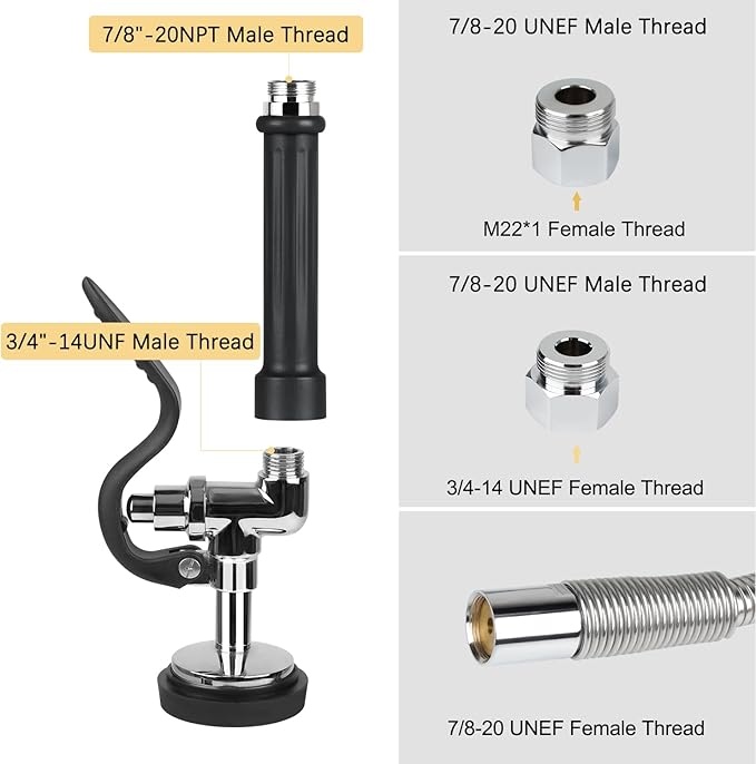 45” Stainless-Steel Pre Rinse Hose with Sprayer Valve & Spring, 1.42 GPM Commercial Sink Sprayer Hose with Nozzle Head Replacement Kit for Commercial Restaurant Kitchen Faucet