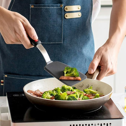 1-Piece Large Solid Spatula Stainless Steel Handle Silicone Cooking Flipper Frying Spatula Household Iron Plate Cooking Turner Flexible Kitchen Utensils for Pancake Eggs Fish Burger