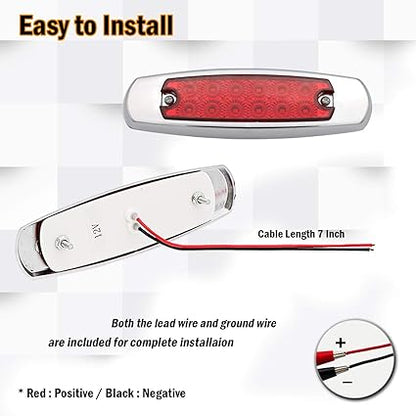 MADCATZ (Pack of 2 6.4 Inch Fish Shape Red 12 LED Clearance Side Marker Sealed Surface Bulbs Button Lights for Trailer Truck Pickup Cabin Bus 12V DC BB12