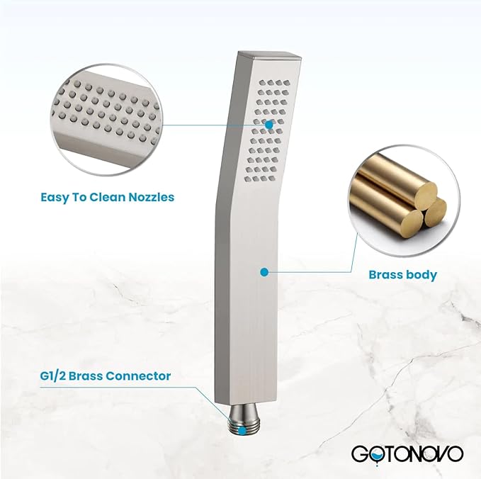 gotonovo Wall Mount High Pressure Brushed Nickel Square Hand Held Shower