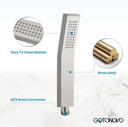 gotonovo Wall Mount High Pressure Brushed Nickel Square Hand Held Shower