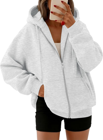 Trendy Queen Womens Zip Up Hoodies Oversized Sweatshirts Fall School Fashion Outfits Casual Jackets 2025 Winter Clothes