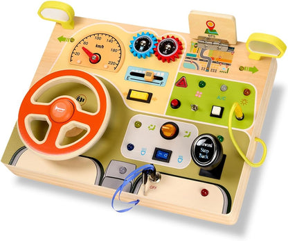 Montessori Toys for Toddlers 1-4 Ц Wooden Baby Busy Board Sensory Toy with Light Switch Ц Educational Travel Toy for Fine Motor Skills & Learning Activities Ц Perfect for