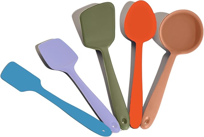 GIR: Get It Right 5 Piece Silicone Cooking Utensils Set - Ladle, Spatula, Flip, Spoon  Spoonula - Non-stick - Heat Resistant - Mediterranean Kitchen Utensils Set - Baking Supplies - BPA  BPS Free